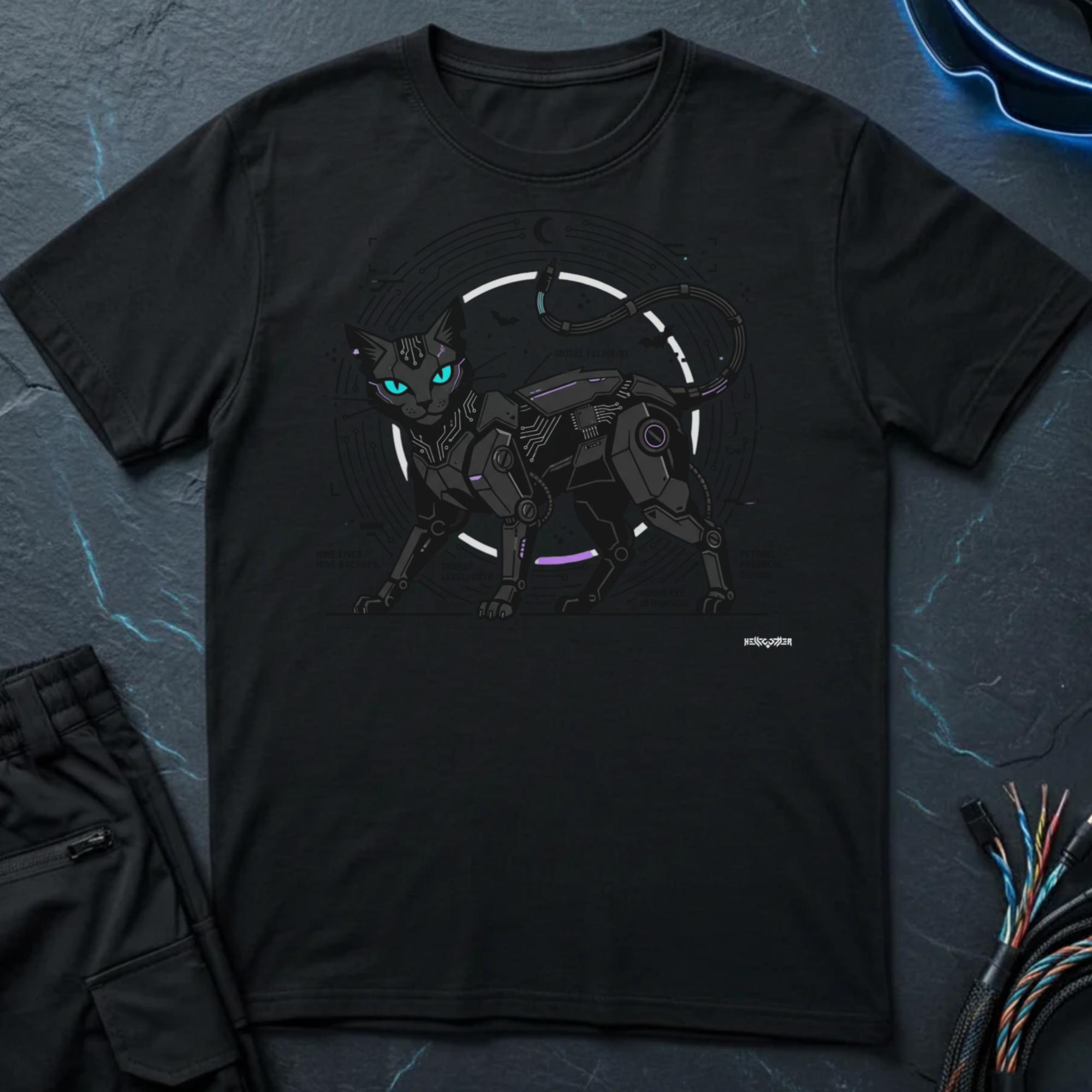 Black Cat Robot T-Shirt